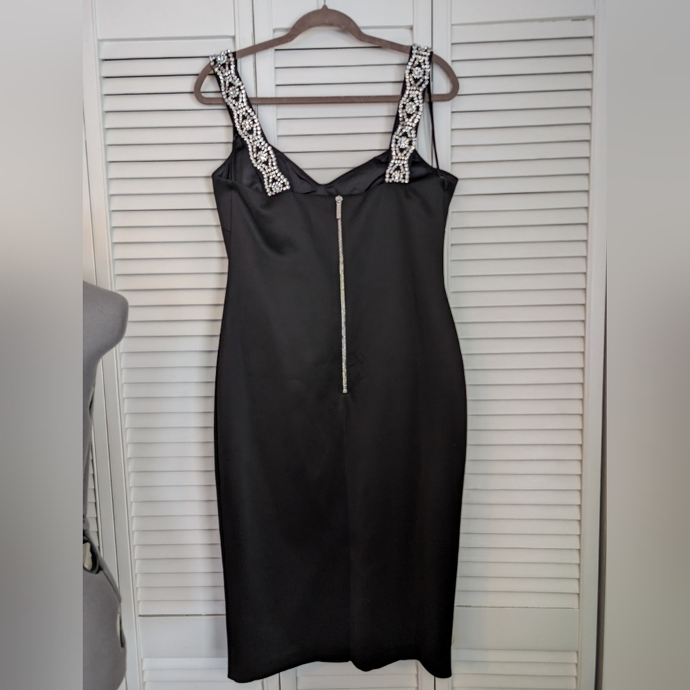 TED BAKER Mally Embellished Rhinestones Strap Bodycon Black Dress NWT Size 4 - Picture 5 of 15